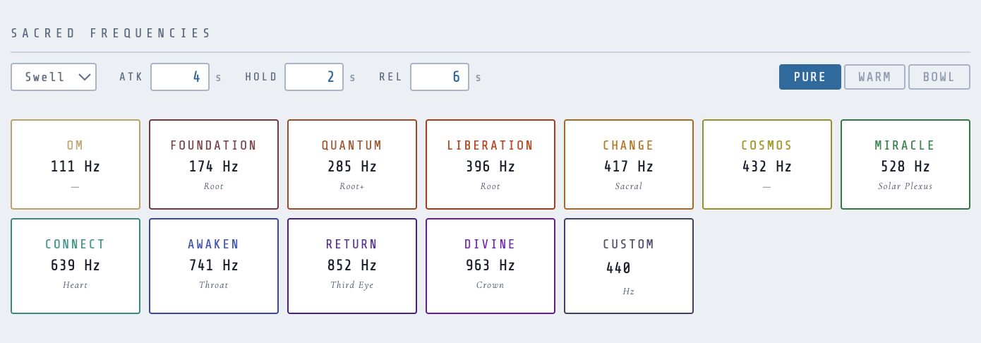 The tone palette showing frequency tiles in their assigned colors